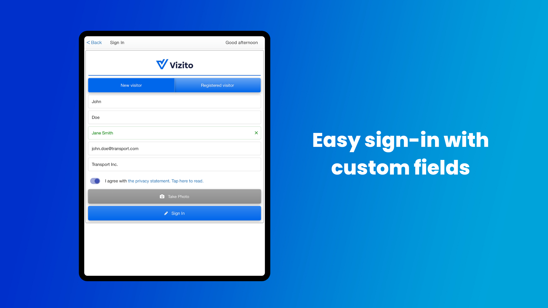 screenshot of Vizito Visitor Management System